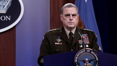 FILE - Joint Chiefs of Staff Chairman General Mark Milley holds a news briefing at Pentagon in Arlington, Virginia, Aug. 18, 2021. 