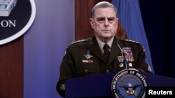 FILE - Joint Chiefs of Staff Chairman Army General Mark Milley holds a news briefing at Pentagon in Arlington, Virginia, August 18, 2021. 