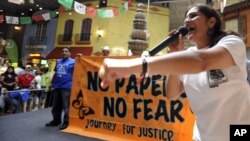 Georgia Latino Alliance for Human Rights member Adelina Nicholls of Mexico joins undocumented immigrants participating in a 'No Papers No Fear' event, Atlanta, August 25, 2012.