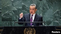 Chinese Foreign Minister Wang Yi addresses the 79th United Nations General Assembly in New York on Sept. 28, 2024.