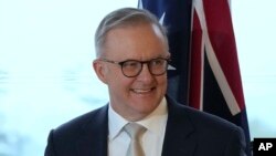 FILE - Australian Prime Minister Anthony Albanese smiles at the end of a press conference in Sydney, July 4, 2023. Albanese will visit China Nov. 4 through 7.