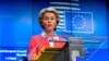 European Commission President Ursula von der Leyen speaks during a press conference at an EU summit in Brussels, Oct. 2, 2020. 