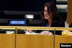 Dorothy Camille Shea, Deputy U.S. Representative to the United Nations, speaks during the Eleventh Emergency Special Session meeting in the U.N. General Assembly on the 3rd anniversary of the Russian invasion of Ukraine, in New York, Feb. 24, 2025.