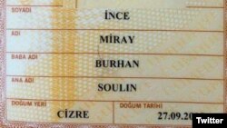 Üç aylık Miray İnce'nin nüfus kağıdı