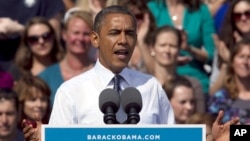 President Barack Obama speaks at a campaign rally in Golden, Colorado, Sept. 13, 2012. 