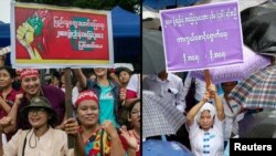 People participate in a protest of amendments to the 2008 Myanmar Constitution