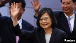 FILE - Taiwan's President Tsai Ing-wen leaves for New York, to start her overseas trip