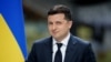 Ukraine's President Volodymyr Zelenskiy looks on during his annual news conference at the Antonov aircraft plant in Kyiv, Ukraine on May 20, 2021.