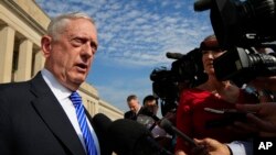 Secretary of Defense Jim Mattis, speaks to reporters at the Pentagon, July 27, 2018. 