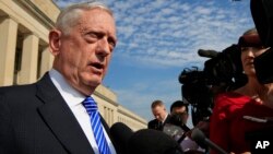 Menteri Pertahanan Amerika, Jim Mattis berbicara kepada media di Pentagon, Jumat, 27 Juli 2018. 