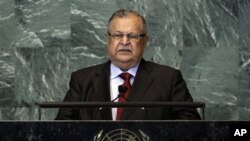 유엔 총회에서 이라크에 대한 투자를 호소하는 잘랄 탈라바니 이라크 대통령