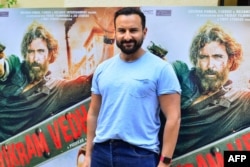 FILE - Bollywood actor Saif Ali Khan arrives for a promotional event of his upcoming Hindi-language neo-noir film "Vikram Vedha" in Mumbai, Sept. 7, 2022.