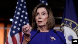 Speaker of the House Nancy Pelosi, D-Calif., meets with reporters following escalation of tensions this week between the U.S. and Iran, Jan. 9, 2020, on Capitol Hill in Washington. 