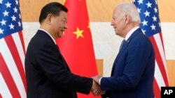 ARCHIVO - Los presidentes de China, Xi Jinping, y EEUU, Joe Bide, se saludan durante la reunión del G20 en Bali, Indonesia, el 14 de noviembre de 2022.