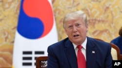 President Donald Trump speaks during a bilateral meeting with South Korean President Moon Jae-in at the Blue House in Seoul, Sunday, June 30, 2019.