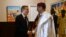 US Secretary of State Antony Blinken, left, shakes hands with Nigerien President Mohamed Bazoum during their meeting at the presidential palace in Niamey, Niger, Thursday, March 16, 2023. 