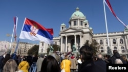 Protest građana ispred zgrade Skupštine Srbije tokom prvog prolećnog zasedanja 4. marta 