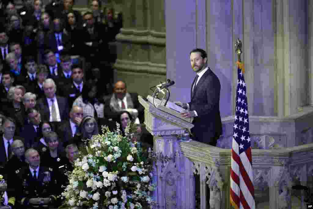 Grandson Jason Carter speaks during the state funeral for former President Jimmy Carter at Washington National Cathedral in Washington, Jan. 9, 2025. 