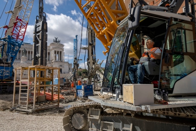 FILE - A view of the construction site of the new 25.5-kilometer Metro C subway main hub in Piazza Venezia in central Rome, May 23, 2024.