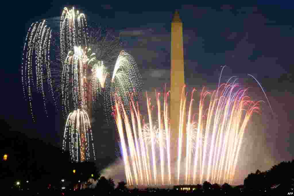 Fireworks burst over Washington Monument at the National Mall during Independence Day celebrations in Washington, D.C., July 4, 2020.