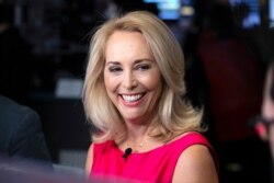 FILE - former CIA operative Valerie Plame is interviewed on the floor of the New York Stock Exchange, Oct. 22, 2018.