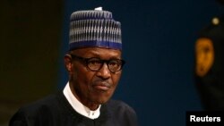 FILE - Nigerian President Muhammadu Buhari addresses the 72nd United Nations General Assembly at U.N. headquarters in New York, Sept. 19, 2017.