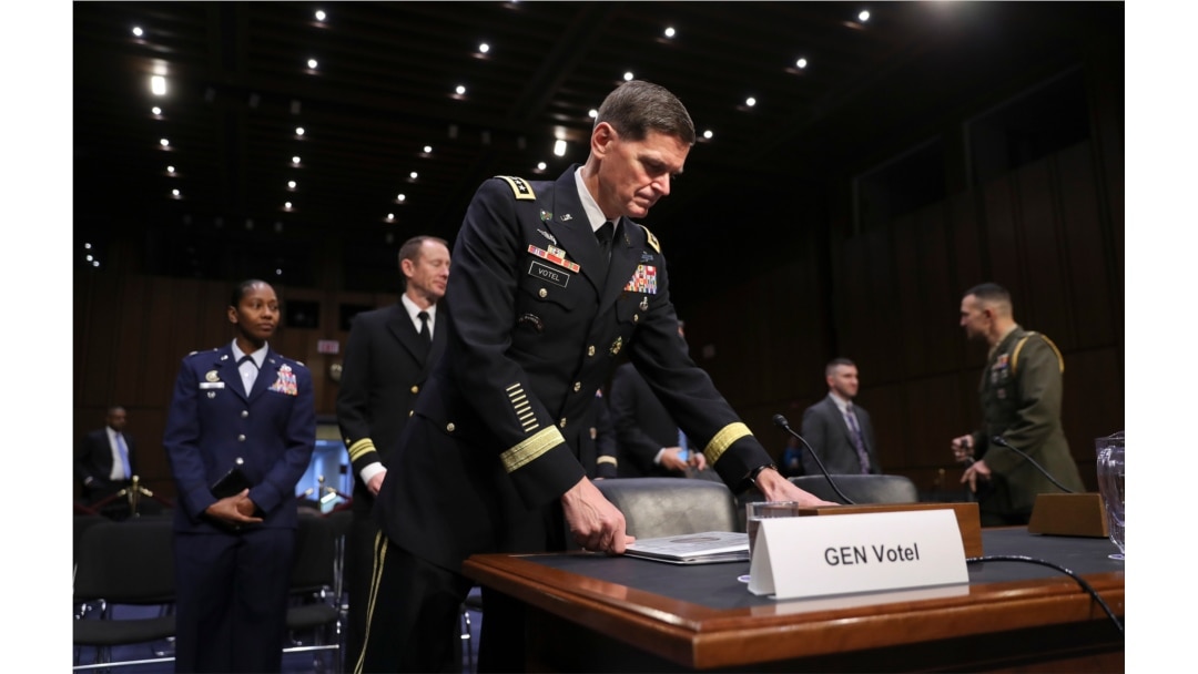 FILE - Gen. Jospeh Votel, then commander of the U.S. Central Command, arrives to testify before the Senate Committee on Armed Services, on Capitol Hill, in Washington, March 13, 2018.