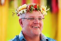 Australia's Scott Morrison arrived at a meeting of Pacific island leaders in Tuvalu, Aug. 14, 2019, with Canberra's regional leadership in question amid intense scrutiny of his government's climate change policies.