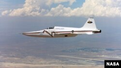 FILE - This modified Northrop F-5E jet was used during 2003 for NASA's Shaped Sonic Boom Demonstration program, a successful effort to show that an aircraft's shape can be used to reduce the intensity of the sonic booms it creates while flying supersonic. 