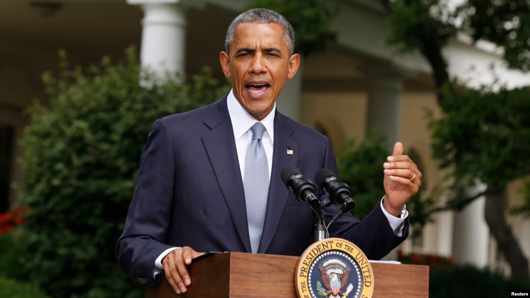 Presiden AS Barack Obama memberikan keterangan kepada media mengenai Ukraina, termasuk insiden pesawat MH17, di Gedung Putih Senin (21/7). 
