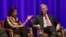 Former national security advisers Susan Rice, left, and John Bolton take part in a discussion on global leadership at Vanderbilt University, Feb. 19, 2020, in Nashville, Tenn.