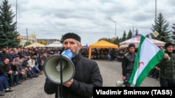 INGUSHETIA -- People gather to protest against what they say was an unfair land swap deal with the neighboring Russian region of Chechnya, in the capital Magas, October 5, 2018