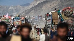 Para pengungsi Afghanistan sedang mendirikan perkemahan setibanya dari Pakistan, tak jauh dari perbatasan Tokham Afghanistan-Pakistan di Provinsi Nangarhar, 2 November 2023. (Foto: Wakil Kohsar/AFP)