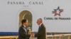 U.S. Secretary of State Marco Rubio, left, shakes hands with Panama Canal Authority Administrator Ricaurte Vasquez during a tour at the Miraflores locks of the Panama Canal in Panama City, Panama, Feb. 2, 2025.