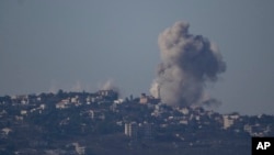 Smoke rises following Israeli bombardment in southern Lebanon as seen from northern Israel, Oct. 3, 2024.