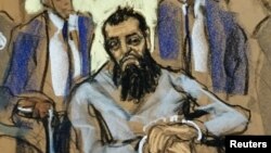 Ilustración de la presentación ante la corte de Sayfullo Saipov, el sospechoso del atropellamiento masivo en Nueva York en el día de Halloween.