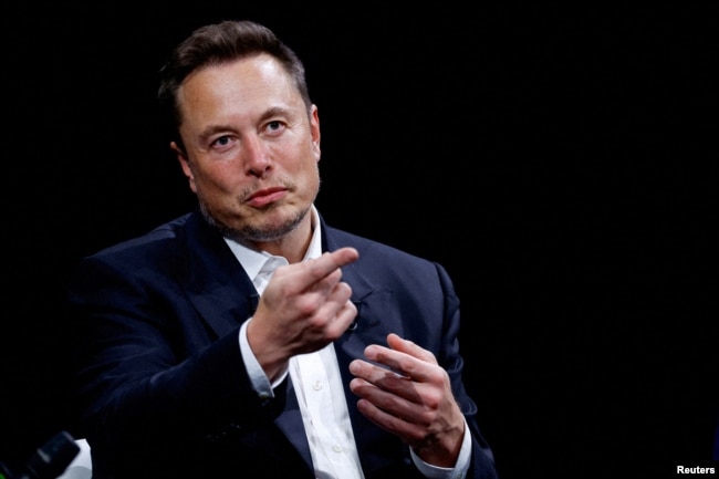 FILE - Elon Musk, CEO of SpaceX and Tesla and owner of X gestures as he attends the Viva Technology conference on innovation and startups at the Porte de Versailles June 16, 2023. (REUTERS/Gonzalo Fuentes/File Photo/File Photo)
