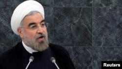 Iran's President Hassan Rouhani addresses the 68th United Nations General Assembly at UN headquarters, Sept. 24, 2013.