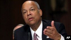 FILE - Homeland Security Secretary Jeh Johnson testifies on Capitol Hill in Washington, April 28, 2015. Johnson said investigators have collected "strong evidence" leading to a prime suspect in the massive cybersecurity breach of Office of Personal Management.