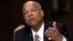 FILE - Homeland Security Secretary Jeh Johnson testifies on Capitol Hill in Washington, April 28, 2015. Johnson said investigators have collected "strong evidence" leading to a prime suspect in the massive cybersecurity breach of Office of Personal Management.
