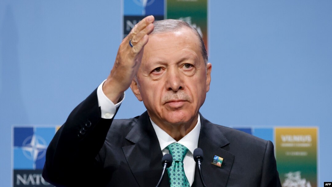 Presiden Turki Recep Tayyip Erdogan saat menghadiri KTT NATO di Vilnius, Lithuania (12/7). 