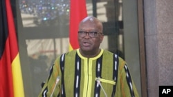 FILE - Burkina Faso President Roch Marc Christian Kabore speaks during a news conference at the Presidential Palace in Ouagadougou, Burkina Faso, May 1, 2019. 