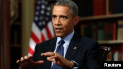 FILE - U.S. President Barack Obama speaks during an exclusive interview with Reuters in the Library of the White House in Washington, March 2, 2015.