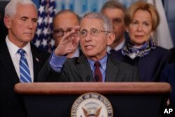 Dr. Anthony Fauci, director of the National Institute of Allergy and Infectious Diseases speaks in the briefing room of the White House in Washington, March, 10, 2020, about the coronavirus outbreak.