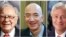 FILE- This combination of file photos from left shows Warren Buffett on Sept. 19, 2017, in New York, Jeff Bezos, CEO of Amazon.com, on Sept. 24, 2013, in Seattle and JP Morgan Chase Chairman and CEO Jamie Dimon on July 12, 2013, in New York.