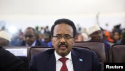 FILE - Mohamed Abdullahi Mohamed, the incumbent President and a candidate for the 2022 presidential elections, is seen during the first round of voting in Mogadishu, Somalia. May 15, 2022.