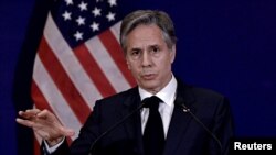 FILE: US Secretary of State Antony Blinken speaks during a press conference on the sidelines of the G20 foreign ministers' meeting in New Delhi on March 2, 2023.