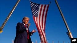 Republican presidential nominee former President Donald Trump arrives at a campaign rally at the Butler Farm Show, Oct. 5, 2024, in Butler, Pa.