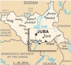 Map showing the town of Nimule, a key trading post on the border of South Sudan and Uganda.