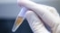 Silk protein in a vial. Silk worm cocoons are boiled as part of the process of extracting the protein. (Tufts University) 